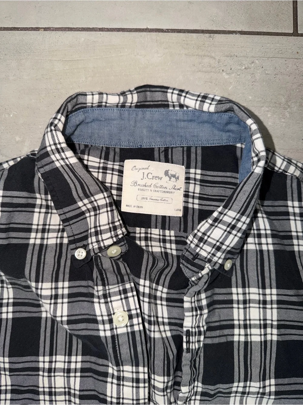 J.Crew Brushed Cotton Plaid Button Down Shirt Men’s Large Black Gray
